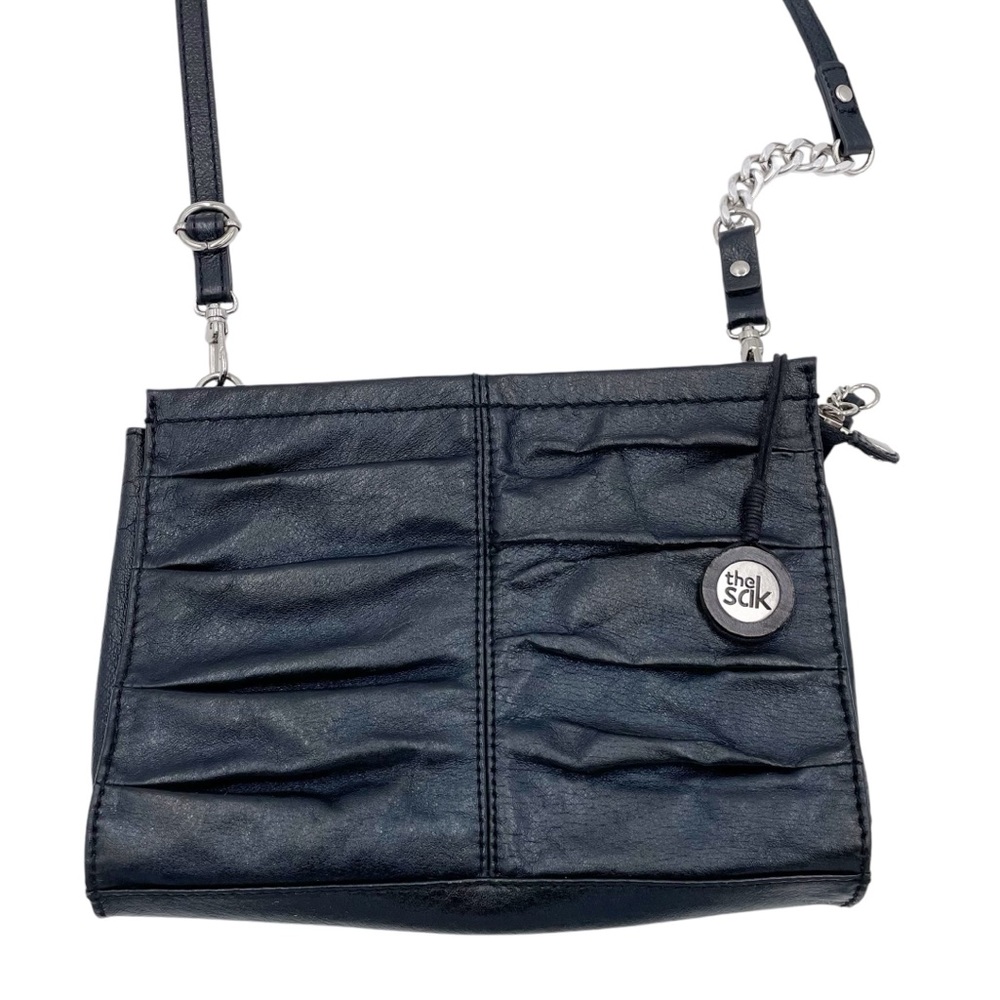 The Sak Charleston Leather Demi Clutch Crossbody Bag Black Onyx Pleated Purse